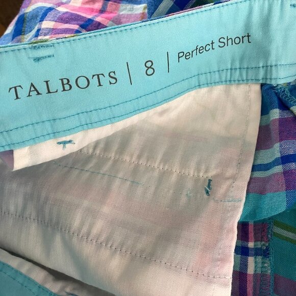 Talbots Perfect Shorts Women's Size 8 Linen Cotton‎ Plaid Multicolor NWT SS-1302 - Picture 7 of 9